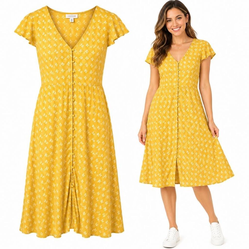 Lucky Brand Yellow Floral Midi Dress